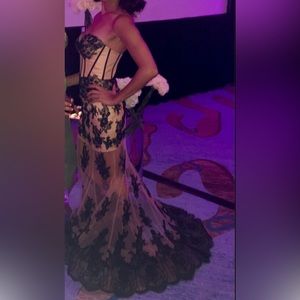 Tarik Ediz designer lace/ satin dress.